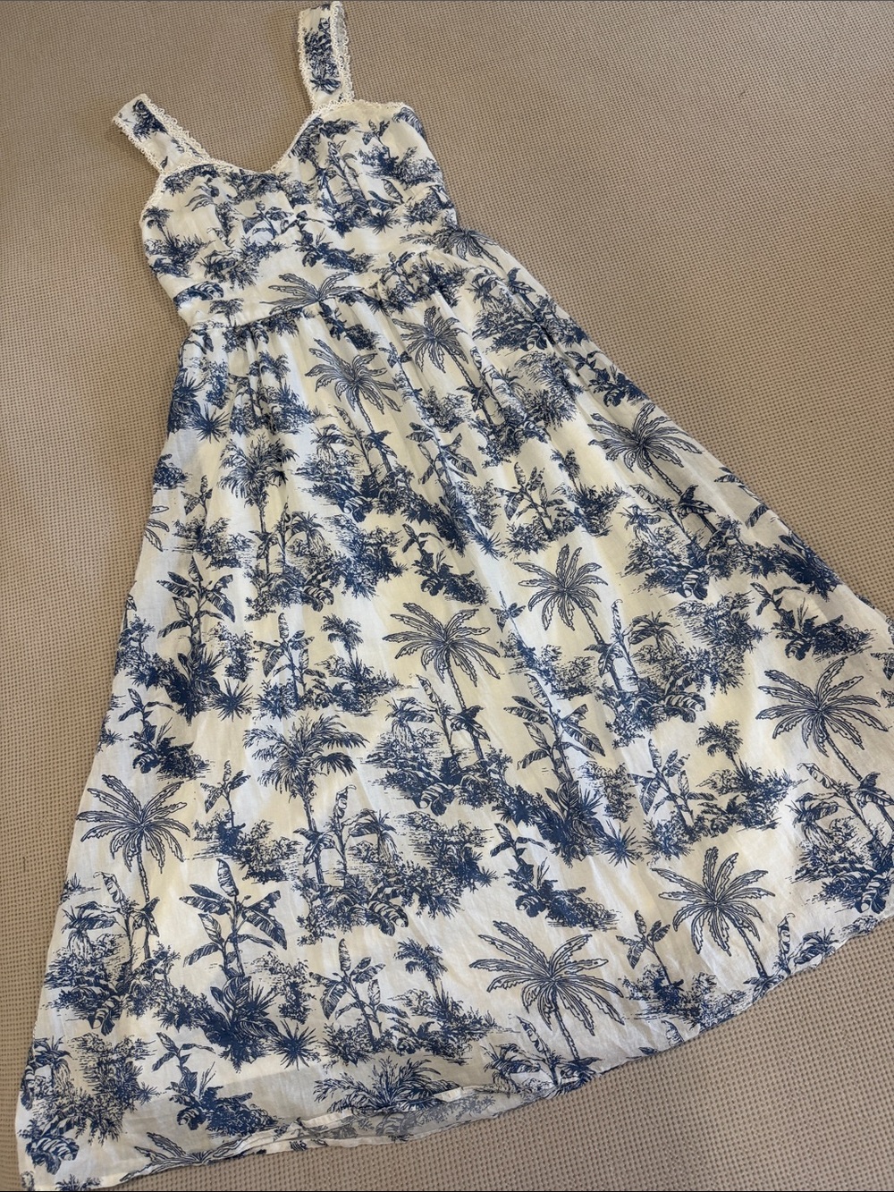 Blue & White Tropical Print Maxi Dress for Women